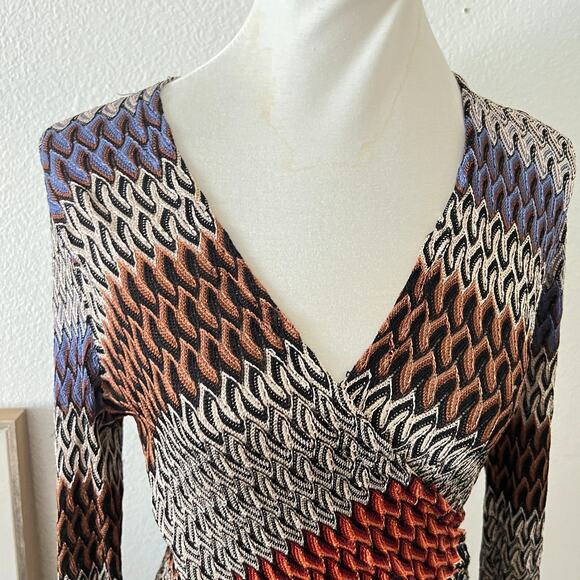 Nic + Zoe Womens Rayon Chevron Faux Wrap Top Sz PL 90s Friends Fall 70s Hippie - Picture 3 of 11